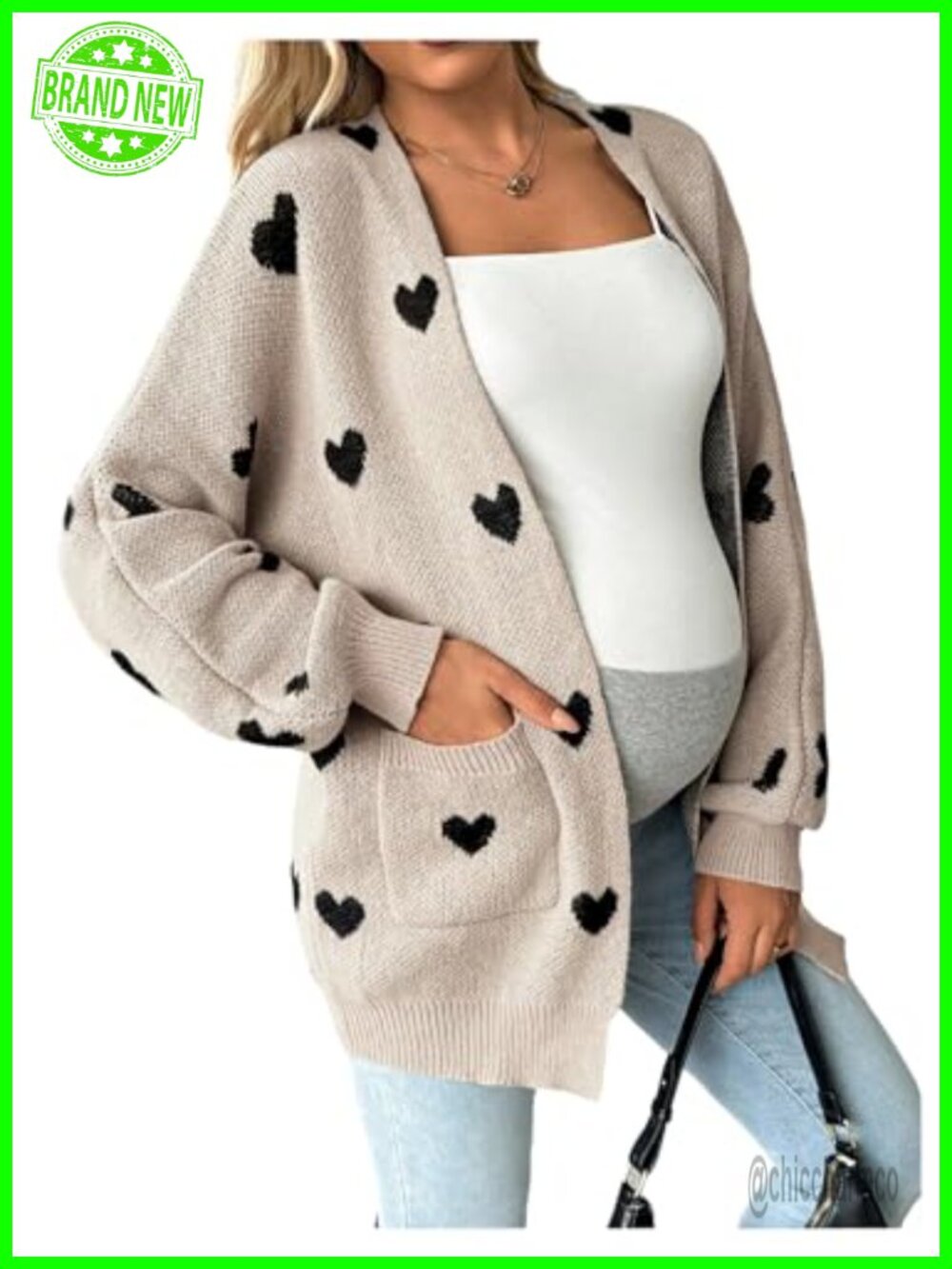 Maternity Heart Sweater Cardigan Loose Fit Fall Winter Lounge